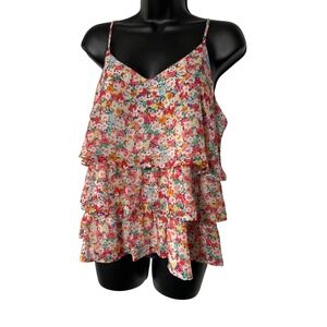 Sienna Sky Womens Floral Tiered Ruffle Camisole Tank Top Multi Color Large